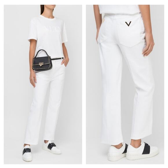 Valentino Women's White V gold Slim Ankle Stretch Denim Jeans Size 28